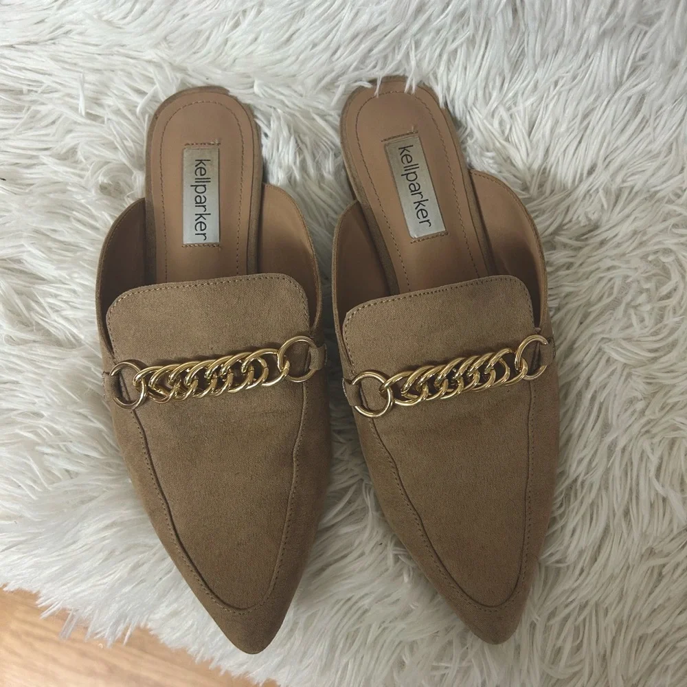Kelly Parker Tan Flat Mules size 7M
